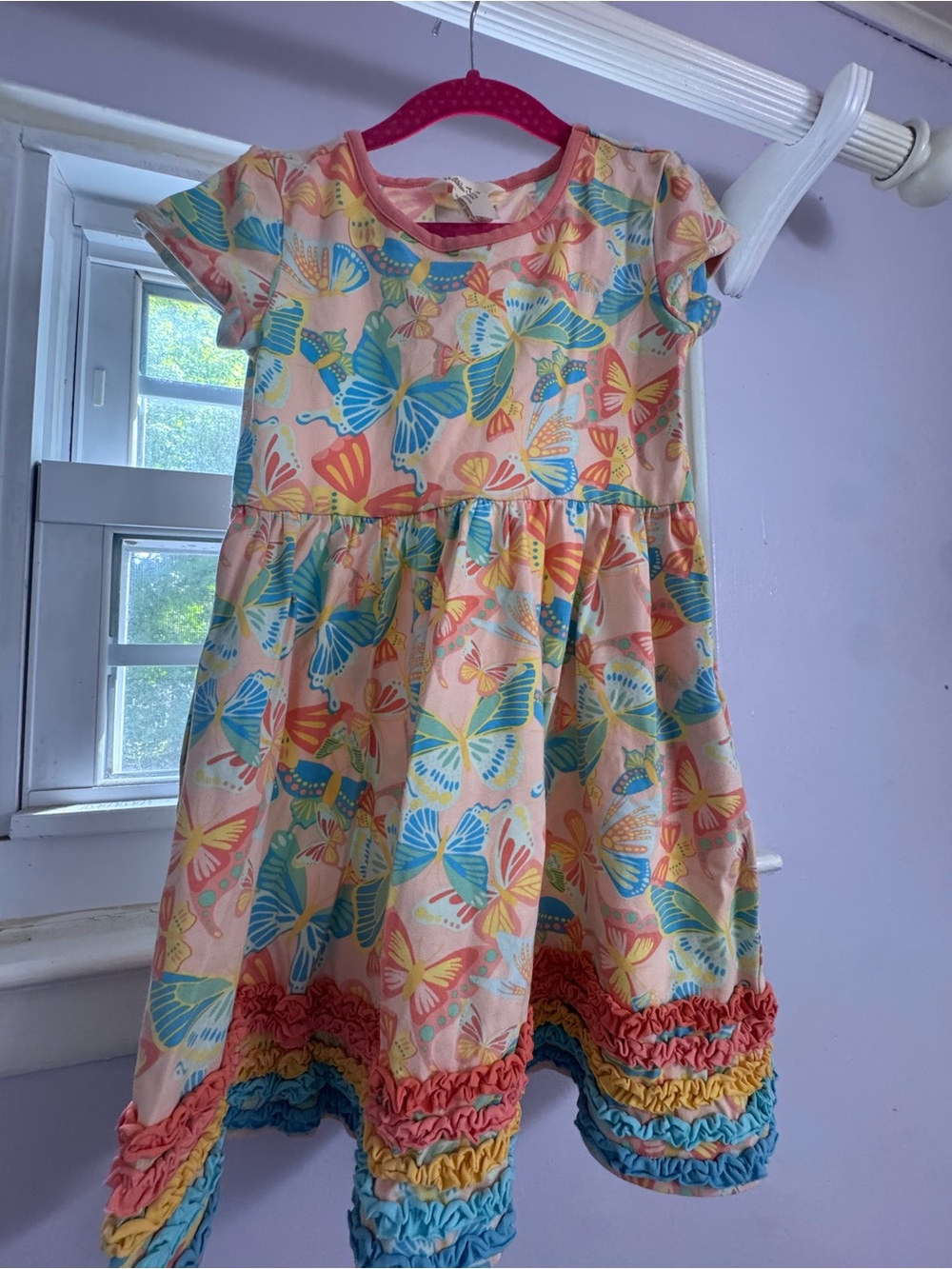 Matilda Jane Butterfly Print Ruffle Hem Dress - Pink Multi